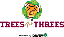 Trees for Threes logo with basketball and leaves